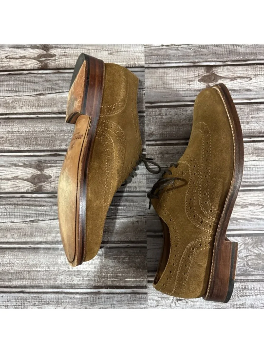 Grenson Suede Oxford Brogue Shoes Color Brown Size 8 G UK 9 U.S. Made England